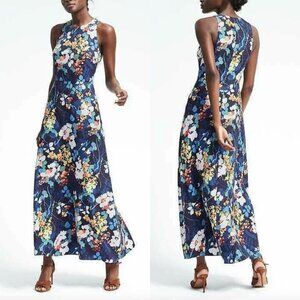 Banana Republic Blue Multicolor Floral Print Sleeveless Maxi Dress Gown